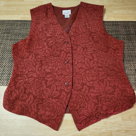 Vintage Red Embossed Victorian Denim Republic Ladies Vest Sz L - Picture 10 of 10